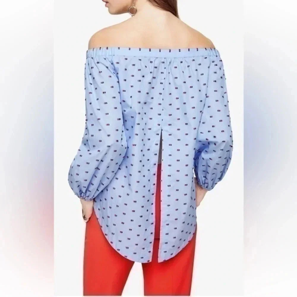 BCBGMAXAZRIA | Daniela Off The Shoulder Blouse Back Slit Cotton Size Small S